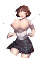 1girls alternate_breast_size breast_expansion breast_growth breasts breasts_out bursting_breasts bursting_clothes bursting_out_of_clothing buttons commission commissioner_upload explosives female female_only high_resolution highres huge_breasts lactating lactating_nipples lactation lactation_without_expressing large_breasts makoto_niijima nei019 nipples no_bra persona persona_5 popped_button school_uniform sketch small_nipples solo_female surprised wardrobe_malfunction