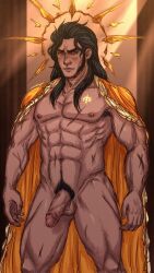 abs athletic athletic_male balthus_von_albrecht cape cape_only cloak cloak_only erection fire_emblem fire_emblem:_three_houses male_only moonmikkyuz muscular muscular_male nude_male penis pubic_hair scars sunmikkyu vein veiny_penis