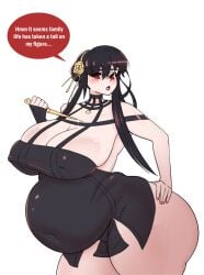 1girls ass assassin bbw belly big_ass big_belly big_breasts black_hair breasts cleavage fat female hand_on_ass huge_belly huge_breasts nipple_bulge overweight spy_x_family stiletto_(weapon) thick_thighs thighs thorn_princess weight_gain worthlesschub yor_briar