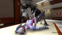 1boy 1girls 3d bestiality breasts canine dog doggy_style female freekiller husky male nipples overwatch sex widowmaker zoophilia