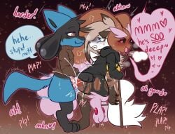 anal anal_penetration anal_sex bestiality black_fur blue_body blue_eyes blue_fur bondage bottomless brown_body brown_fur cheating cucked_by_pokemon cuckold cum cum_in_ass cum_inside degradation english_text fur furry furry_ears furry_only furry_tail justiceposting looking_pleasured lopunny lucario netorare ntr open_mouth plap pokemon pokemon_(species) pokephilia ripped_clothing ripped_pants rope rope_bondage sex tail text threesome white_fur