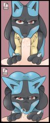 animal_ears bass1l10 big_penis blowjob blowjob_face blue_skin cum cum_in_mouth fellatio furry lucario nintendo oral oral_sex partial_male pokemon pokemon_(species) pokemon_focus sucking sucking_penis