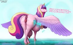 1girls absurd_res alicorn animal_genitalia animal_pussy anus ass bodily_fluids butt clitoral_winking clitoris clitoris_piercing crotchboobs cutie_mark dialogue english_text equid equine equine_pussy female feral friendship_is_magic genital_fluids genital_piercing genitals hasbro hermaeus_xerxes hi_res hooves horn horse huge_crotchboobs lactating looking_at_viewer looking_back magic mammal milk my_little_pony nipple_piercing nipples piercing pony princess_cadance_(mlp) pussy pussy_juice signature solo talking_to_viewer text veiny_breasts veiny_udders wings