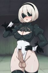 1futa areolae balls blindfold bottomless breasts censor_bar censored clothed clothing erect_penis erection flexing futa_only futanari hairband human kodaibun light-skinned_futanari light_skin nier nier:_automata nipples partially_clothed penis short_hair solo standing sweat testicles trembling twitch_lines uncut unretracted_foreskin white_hair yorha_2b