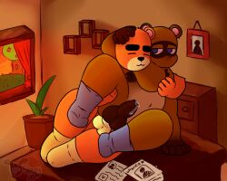 2022 2boys anal anal_sex animal_crossing anthro anthro_on_anthro background balls bear big_ass big_balls big_belly big_butt big_penis brown_body brown_fur brown_hair fur furry gay male/male male_only male_penetrating_male nintendo penetration penis precum precum_drip shadow sleepywozzy socks tanuki teddy_(animal_crossing) tom_nook yaoi