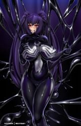 2022 big_breasts black_hair bodysuit breasts compile_heart corruption female female_focus female_only goo goo_creature idea_factory marvel marvel_comics neptunia_(series) noire red_eyes rikatsuky spider-man_(series) symbiote twintails venom venom_(marvel)