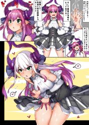 1girls ass_expansion blush breast_expansion breasts comic elizabeth_bathory_(fate) fate_(series) female female_only green_eyes japanese_text megamegahhh pleasure_face purple_hair solo solo_female tagme transformation two_tone_hair white_hair