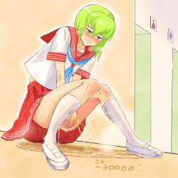 accident green_hair iori male male_only omorashi peeing school_uniform urinating urine