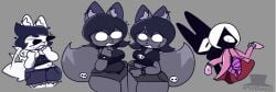 anthro earrings female jim_(whaatzit) kobi_(whaatzit) raccoon rebecca_(whaatzit) shorts tail thick_thighs wagging_tail whaatzit white_eyes
