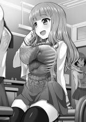 3girls female girls_und_panzer greyscale large_breasts nipples pelvic_bone pelvis ribs solo_focus t_sspd takebe_saori x-ray