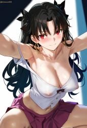 1girls ai_generated fate/grand_order fate_(series) ishtar_(fate) oncetwice purple_skirt see-through_clothing see-through_top skirt solo