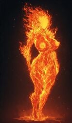 ai_generated big_breasts curvy curvy_figure elemental_creature elemental_humanoid faceless faceless_female fantasy female female_focus female_only fire fire_creature fire_hair simple_background solo standing teron_games wide_hips