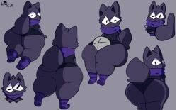 anthro ass bent_over head_between_thighs looking_at_viewer male multiple_poses raccoon scarf shorts socks thick_thighs whaatzit