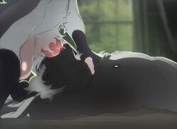 animated anthro balls black_body black_fur canid canine canis closed_eyes clothing erection face_fucking fellatio fur genitals humanoid_genitalia humanoid_penis irrumatio jimnsei lagomorph legwear leporid male male/male mammal multicolored_body multicolored_fur neck_bulge neck_grab oral oral_penetration penetration penile penis penis_in_mouth rabbit saggy_balls sex short_playtime side_view south_pole_position stockings striped_body striped_fur stripes tan_body tan_fur tattoo throat_swabbing tongue tongue_out two_tone_body two_tone_fur white_body white_fur wolf
