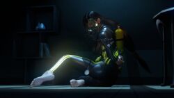 1girls 3d 3d_(artwork) barefoot black_hair bodysuit bondage bound chain_bondage chains diving_gear diving_suit feet final_fantasy final_fantasy_vii kinkrimfetish long_hair restrained scuba scuba_gear scuba_mask shiny_clothes skin_tight solo tied tied_up tifa_lockhart tight_clothing wetsuit
