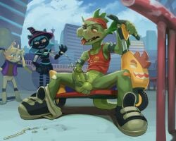 10s 1girls 2019 2boys anthro apis apis_(artist) balls blush crayola_scoot dillon_(crayola_scoot) erection hi_res male male_focus male_only penis tagme video_games