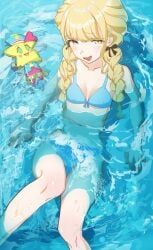 1girls arm_support bare_arms bare_belly bare_chest bare_hands bare_hips bare_legs bare_midriff bare_navel bare_shoulders bare_skin bare_thighs belly belly_button bikini bikini_bottom bikini_only bikini_top blonde_eyebrows blonde_female blonde_hair blonde_hair blonde_hair_female blue_background blue_bikini blue_bikini_bottom blue_bikini_only blue_bikini_top blue_string_bikini blue_swimsuit blue_swimwear blush blush_face blushing_at_viewer blushing_female blushing_lines braid braided_hair braided_pigtails braided_twintails breasts cleavage collarbone female female_focus female_only fingers fujita_kotone hair_ribbon hair_tie half_submerged halterneck high_resolution highres idolmaster knees kobanzameexples lean_figure long_hair looking_at_viewer midriff narrow_waist navel open_mouth open_mouth_smile parted_lips partially_submerged partially_submerged_legs petite petite_body petite_breasts petite_female petite_girl petite_tits ribbon shoulders simple_background sitting skinny skinny_female skinny_girl skinny_waist slender_body slender_waist slim_waist small_breasts solo string_bikini submerged_feet submerged_legs swimsuit swimwear the_idolm@ster thighs tongue twintails twintails_(hairstyle) water yellow_eyes yellow_eyes_female
