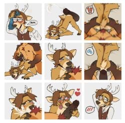 abs anal anal_sex anthro anthro_on_anthro anthro_penetrated anthro_penetrating anthro_penetrating_anthro antlers barbell_piercing big_penis blush bodily_fluids brown_body brown_fur brown_hair canid canine canis clothing cum cum_in_mouth cum_inside cumshot deer doggy_style domestic_dog ejaculation eyewear eyewear_only fellatio from_behind_position fur genital_fluids glasses glasses_only hair handjob hooves horn hot_dogging looking_pleasured male male/male male_penetrated male_penetrating male_penetrating_male mammal mocheccino muscle_tone muscular muscular_anthro muscular_male nervous nipple_barbell nipple_piercing nipples nude oral oral_penetration orgasm pecs penetration penile penile_penetration penis_in_ass piercing pubes sex solo sweater sweater_vest tan_body tan_fur tongue tongue_out topwear vest wearing_glasses