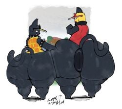 2d 2d_(artwork) ambiguous_gender anus ass ass_bigger_than_head ass_focus ass_grab asshole background big_ass black_skin blocky blocky_body bottomless butt_crack butt_focus cat_ears cat_tail collar curvy donut_anus feline hand_on_butt huge_ass lofasnofa looking_at_another looking_surprised massive_ass musk roblox roblox_avatar robloxian size_difference sweat tail thick thick_ass thick_thighs thighs visor_cap