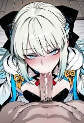 1boy 1girls ai_generated censored_penis fate/grand_order fate_(series) fellatio morgan_le_fay_(fate) oncetwice oral oral_sex pov pov_blowjob