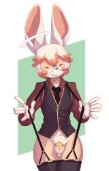 anthro chastity_cage chastity_device femboy flat_chastity_cage hi_res hiro_(hirowo) hirowo lagomorph leporid male mammal rabbit solo