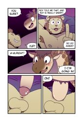 anal anal_sex andrew_(t0l0k) anthro anthro_on_anthro anthro_penetrated anthro_penetrating anthro_penetrating_anthro anus armpit_hair balls bed blush body_hair brown_body brown_hair brown_mane closed_eyes comic dialogue duo english_text erection felid five_frame_image front_view furniture genitals giraffe giraffid glans hair hand_behind_head head_on_arm hi_res humanoid_genitalia humanoid_penis lion lying male male/male male_penetrated male_penetrating male_penetrating_male mammal mane multiple_scenes name_in_text nipples on_back on_bed pantherine penetration penile penile_penetration penis penis_in_ass pubes scott_(t0l0k) sex speech_bubble t0l0k text yellow_body yellow_penis