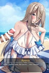 1boy :d aponia aponia_(mesmerizing_blue) bar_censor beach blue_eyes blue_sky breasts brown_hair captain_(honkai_impact) censored cleavage cloud cloudy_sky dress female highres honkai_(series) honkai_impact_3rd large_breasts long_hair looking_at_penis male mole mole_under_eye nipples open_mouth outdoors penis_awe sky smile solo_focus summer sundress water white_dress zero130rider