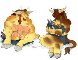 2girls anthro bovine brown_hair closed_eyes diaper furry horns nelsonnoir nursing pawpads pussy tauren tauren_female udders worgen world_of_warcraft