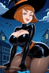 ai_generated big_ass big_breasts big_butt cartoon cartoon_character cartoon_milf cartoon_mom cleavage danny_phantom gloves madeline_fenton mature_female mature_woman milf mommy mother robotkesh seductive teasing thick_thighs wide_hips witch witch_costume witch_hat