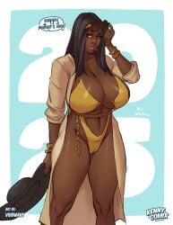 2025 2d bikini black_hair busty dark-skinned_female dark_skin female female_focus female_only hourglass_figure kennycomix long_hair makeup milf mother's_day nia_waters pinup pinup_pose voidwave wide_hips