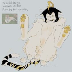 1boy balls closed_eyes egg egg_laying english_text feet_up forsaken_(roblox) fur gasp helmet laying_eggs male naked open_mouth paws penis ringmaster_(forsaken) roblox roblox_game robloxian self_upload sexmaster99 shivering small_balls small_penis tagme text tiger_ears tiger_tail wagging_tail