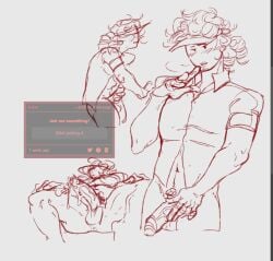 1boy 1male cum elliot_(forsaken) forsaken_(roblox) jacking_off masturbation request sk3let0r solo_male strawpage_request