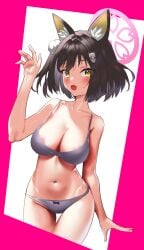1girls almost_naked almost_nude animal_ear_fluff animal_ears areola_slip areolae_slip bare_arms bare_belly bare_chest bare_hands bare_hips bare_legs bare_midriff bare_navel bare_shoulders bare_skin bare_thighs bare_torso belly belly_button big_breasts black_hair black_hair_female blue_archive blush blush_face blushing_at_viewer blushing_female bra breasts busty busty_female busty_girl cleavage collarbone curvaceous curvaceous_body curvaceous_female curvaceous_figure curvaceous_hips curvy curvy_body curvy_female curvy_figure curvy_hips exposed_arms exposed_belly exposed_chest exposed_hips exposed_legs exposed_midriff exposed_navel exposed_shoulders exposed_skin exposed_thighs exposed_torso female female_focus female_only fingers groin hair_ornament halo high_resolution highres hourglass_figure izuna_(blue_archive) kobanzameexples large_breasts lean_figure medium_hair midriff mostly_nude naked naked_female naked_woman narrow_waist navel nearly_nude nude nude_female nudity open_mouth panties parted_lips pink_background pink_halo plump_breasts practically_nude ribbon_panties shoulders simple_background slender_body slender_waist slim_waist solo standing thighs tongue underwear underwear_only upper_body waving wide_hips yellow_eyes yellow_eyes_female