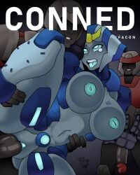 1girls 2boys against_glass autobot big_areola big_breasts big_nipples big_penis big_thighs blue_body conned decepticon decepticon_insignia decepticons faceless_male fake_magazine_cover female looking_pleasured looking_up male penetration profacon1 ready_to_fuck robot robot_boy robot_girl robot_humanoid smile smirk smirking strongarm strongarm_(transformers) tongue tongue_out transformers