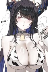 1girls big_breasts bikini cow_girl cow_print female milk solo solo_female