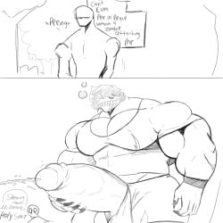 abbamusa410791 balls bara big_balls big_muscles big_penis boner erection huge_cock hyper_penis male male_only monochrome muscles muscular peeing penis size_difference speech_bubble urination urine urine