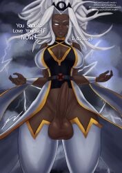 carlosdlimaart curvy dark-skinned_futa dark_skin futanari huge_balls huge_breasts huge_cock lightning lightning_bolt looking_at_viewer marvel marvel_tokon:_fighting_souls meme meme_reference stockings storm storm_(x-men) thick_thighs white_hair x-men you_should_kill_yourself_now