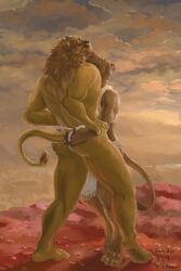 1boy 1girls 2021 ass feline female fundoshi furry furry_only lion male muscular sakda straight tagme