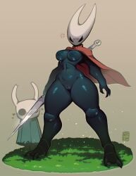 1boy 1girls 2_horns arthropod artist_name big_ass big_butt black_body black_skin bubble_ass bubble_butt bug bug_girl female hollow_knight hornet_(hollow_knight) infectum large_ass large_butt protagonist_(hollow_knight) silksong
