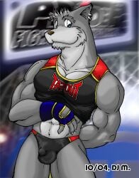 00s 1boy 2004 bara bulge furry furry_only male male_only muscular original sarumaru solo tagme tank_top yaoi