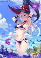 1girls armband armpit armpit_peek armpits bare_armpits bare_arms bare_belly bare_chest bare_hands bare_hips bare_legs bare_midriff bare_navel bare_shoulders bare_skin bare_thighs bare_torso belly belly_button bikini bikini_bottom bikini_only bikini_top blue_sky breasts busty busty_female busty_girl clouds collarbone curvaceous curvaceous_body curvaceous_female curvaceous_figure curvaceous_hips curvy curvy_body curvy_female curvy_figure curvy_hips day daylight daytime elbows exposed_armpits exposed_arms exposed_belly exposed_chest exposed_hips exposed_legs exposed_midriff exposed_navel exposed_shoulders exposed_skin exposed_thighs exposed_torso female female_focus female_only groin hair_between_eyes hairless_armpits halterneck hat high_resolution highres hourglass_figure lean_figure long_hair medium_breasts midriff narrow_waist navel nipple_bulge original original_art original_artwork original_character outdoor outdoor_nudity outdoors outside partially_submerged partially_submerged_legs posing purple_bikini purple_bikini_bottom purple_bikini_top purple_string_bikini purple_swimsuit purple_swimwear red_eyes red_eyes_female seductive seductive_armpits seductive_body seductive_cleavage seductive_female seductive_hips seductive_pose seductive_posing seductive_thighs seductive_woman shaved_armpits side-tie_bikini sky slender_body slender_waist slim_waist smile smiley_face smiling smiling_at_viewer smooth_armpits soaked solo standing string_bikini submerged_feet submerged_legs swimsuit swimwear thighs underboob upper_body water wet wet_body wet_legs wet_skin wet_thighs white_eyebrows white_hair white_hair_female wide_hips witch_hat wolksheep