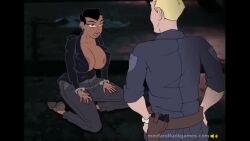 1boy 1girls 2d 2d_animation animated ass black_hair black_hair_female boobjob bouncing_breasts breasts cum cum_on_breasts cumshot dark-skinned_female female game jacqueline_(mnf) longer_than_30_seconds longer_than_one_minute mafia male meet_'n'_fuck_games meet_and_fuck music nipples officer_dave paizuri paizuri_lead_by_female police police_officer police_uniform russian_text sex sound tagme thighhighs video