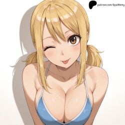 1girls ai_generated armpit_crease arms_at_sides bangs bare_shoulders blonde_hair blush breasts brown_eyes cleavage collarbone eyebrows_visible_through_hair fairy_tail female hair_between_eyes hair_tie hi_res high_quality high_resolution highres huge_breasts large_breasts light light_blush lips looking_at_viewer lucy_heartfilia nose one_eye_closed opal_nemy patreon patreon_logo patreon_url patreon_username plain_background self_upload shadow shiny shiny_hair shiny_skin simple_background tongue tongue_out watermark wet_skin white_background