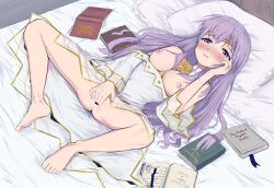 1girls bar_censor barefoot bed bed_sheet blush book bottomless_skirt breasts censored circlet clothed_female clothed_masturbation clothes_lift clothing commission commissioner_upload crotch_rub dress dress_lift feet female female_ejaculation female_masturbation female_only fingering fingering_self fire_emblem fire_emblem:_genealogy_of_the_holy_war fire_emblem_heroes julia_(fire_emblem) legs masturbation medium_breasts nintendo nipples no_bra no_panties open_mouth pillow purple_eyes purple_hair pussy pussy_juice pussy_juice_stain recklessdraw solo source_larger spread_legs stain wavy_mouth