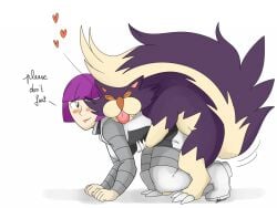 anthro blush ceres_(pokémon) doggy_style english_text from_behind from_behind_position humping jupiter_(pokemon) large_breasts nelsonnoir pokémon pokemon pokemon_dppt pokephilia purple_hair skuntank smile team_galactic team_galactic_grunt