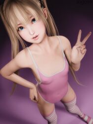 3d dead_or_alive looking_at_viewer marie_rose peace_sign solo solo_female suga7fx v_sign