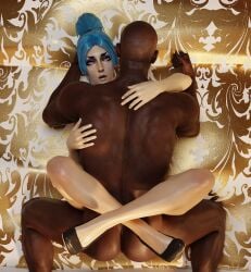 1boy 1boy1girl 1girls 3d bedroom blue_hair dark-skinned_male dark_skin defaultblend dota dota_2 female high_heels human human_only interracial legs_together light-skinned_female light_skin looking_at_viewer luna_(dota) male male_penetrating male_penetrating_female mating_press missionary_position nude nude_female nude_male open_mouth orgasm ponytail purple_eyes sex straight thick_legs thick_thighs thighs valve valve_(company) voluptuous
