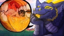16:9 acidic ambiguous_gender anthro black_sclera blue_body blue_fur cheek_tuft closed_smile cutaway dragon duo extreme_size_difference eyewear facial_tuft fur furred_dragon furred_scalie glasses grass human human_on_anthro inside_mouth interspecies looking_pleasured macro male male/ambiguous mammal micro mouth_closed multicolored_tongue mythological_creature mythological_scalie mythology narrowed_eyes neck_tuft nude on_tongue outside plant red_tongue scalie smile tan_body tan_skin tongue tongue_out tuft two_tone_tongue widescreen yellow_eyes yellow_tongue