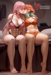 2d 2girls abs ai_generated all_fours ass barefoot big_ass big_breasts bra completely erophoenix feet female female_focus hololive hololive_english hololive_myth jewelry kissing kissing kneeling large_breasts long_hair mori_calliope multiple_girls naked nipples nude orange_hair pale_skinned_female panties patreon_username pink_eyes pink_hair pussy side_braid soles sweat sweating takanashi_kiara take_your_pick thick_thighs thighs toes underwear virtual_youtuber yuri yuri