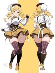 1girls 2d 2d_(artwork) ass back_view big_ass big_breasts blush breasts clothed clothed_female clothing corset curvaceous curvy curvy_female curvy_figure drill_hair female female_only fingerless_gloves front_view fully_clothed gloves heels hourglass_figure huge_ass huge_breasts huge_thighs large_ass large_breasts lingerie miniskirt nagare_(flow) nipple_bulge panties panty_peek pantyshot puella_magi_madoka_magica shiny_skin skindentation skirt skirt_lift slim_waist solo solo_female striped_thighhighs thick_thighs thighhighs thighs tomoe_mami twin_drills upskirt voluptuous voluptuous_female white_background wide_hips yellow_eyes yellow_hair
